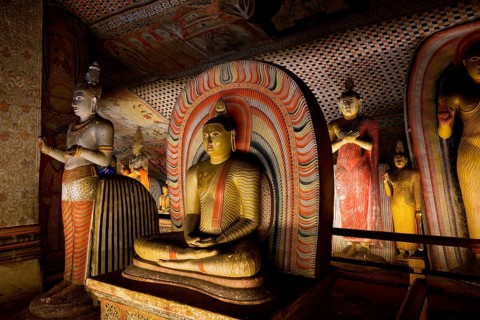 Buddha statues and murals in Dambulla Cave Temple, Dambulla, Sri Lanka