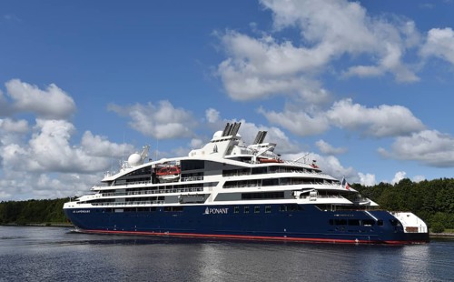 Luxury cruise ship LE LAPEROUSE sails through the Kiel Canal, Kiel Canal, Kiel Canal,