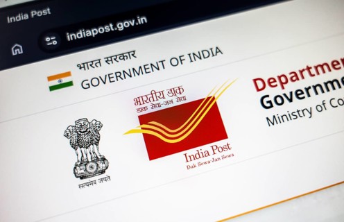 New Delhi, India – August 23, 2025: In this photo illustration, the India Post logo is seen on a