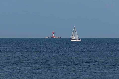 Lighthouse Kiel, pilot station, sailing boat, Kiel Fjord, Schleswig-Holstein, Germany