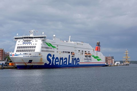 Stena Line ferry Stena Scandinavica, sail training ship Gorch Fock, harbour, Kiel,