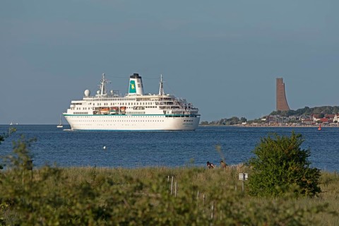 Cruise ship Germany, Naval Memorial, Laboe, Kiel Fjord, Schleswig-Holstein, Germany