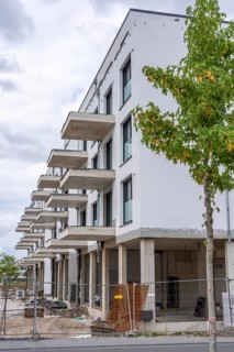 Shell construction, shortly in front of completion of a residential building, new Graf Bismarck