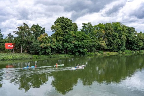 The Rhine-Herne Canal in Gelsenkrichen, art project Bilder am Kanal, courage, panel no. 9/15,