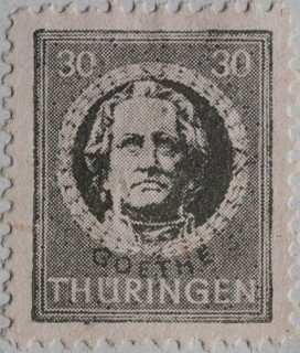 Johann Wolfgang von Goethe, a German writer and statesman, portrait on a German post stamp