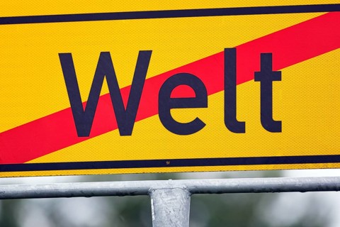 Town sign, traffic sign at the end of the village, end of the village world, close-up, inscription,