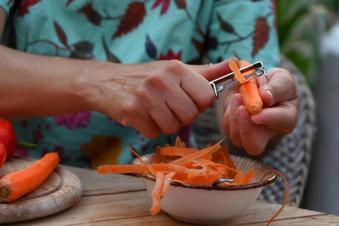 Fresh carrots are peeled, Bavaria, Germany