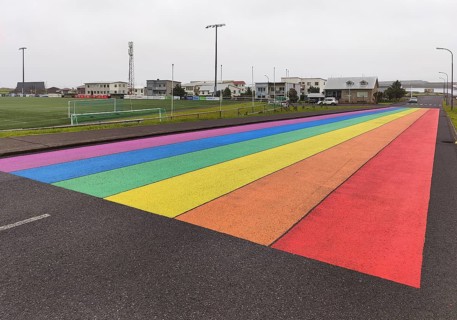 Street painted in the colours of the rainbow, Ólafsvík, Snæfellsnes, Iceland