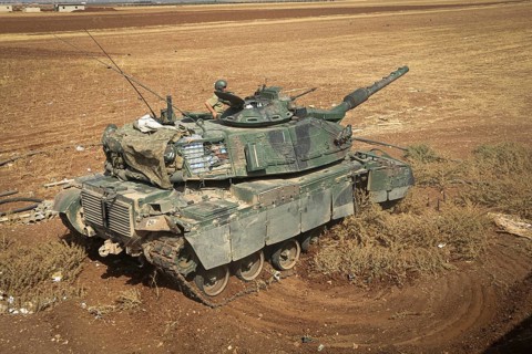 A Turkish Army tank participating in the expulsion of ISIS militias from northern Syria. Aleppo,