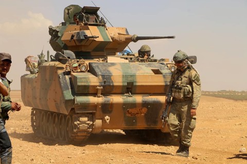 A Turkish Army tank participating in the expulsion of ISIS militias from northern Syria. Aleppo,