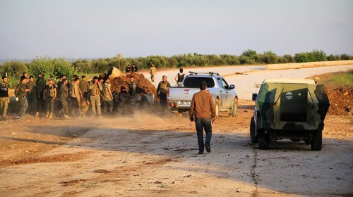 Syrian opposition fighters during battles with ISIS in northern Syria. Counterterrorism. Aleppo,