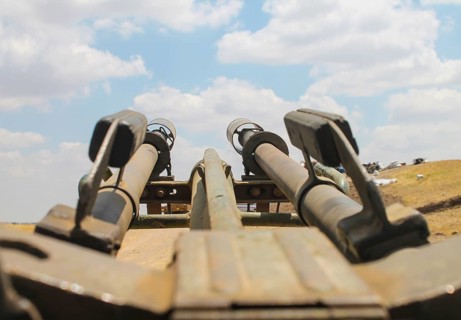 Vehicles and heavy weapons used by Syrian opposition fighters in combat against ISIS. Aleppo, Syria