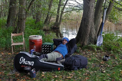 Tourist in the camp, Müritz National Park, Mecklenburg-Western Pomerania, Germany