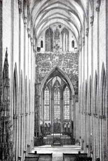 The central nave of Ulm Minster with the Last Judgement above the choir arch, 1880,