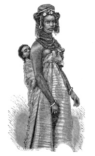 A woman with a baby on her back from the Pöth tribe, Fulani, also known as Fula or Peul, large