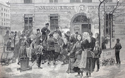 Heating material, distribution of coal to the poor, 1898, Vienna, Austria, Historical, authentic,