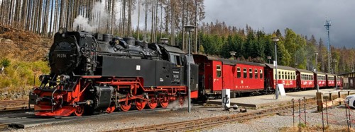 Panoramic photo View of steam locomotive Steam locomotive of Harz narrow-gauge railway Narrow-gauge