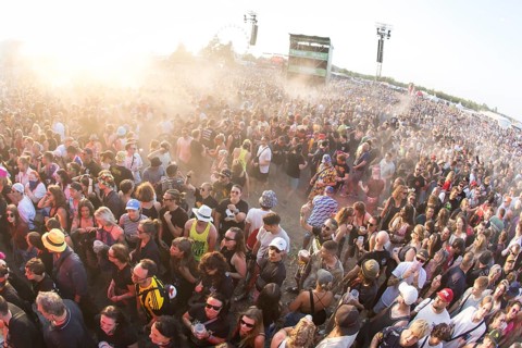 Festival visitors during a mosh pit at the Highfield Festival on Saturday, Störmthaler See,