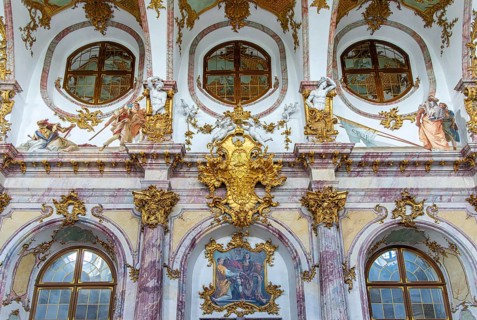 Interior design and exhibition rooms in the Würzburg Residence, imposing 18th century palace with