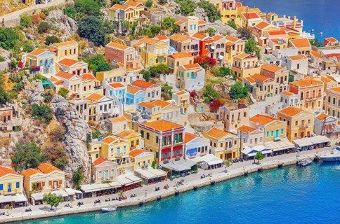 Gialos harbour, high angle view, Symi Island, Dodecanese Islands, Greece