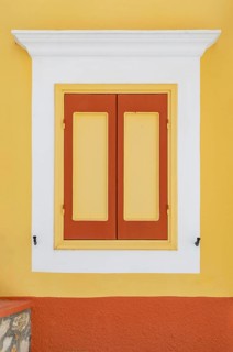 Traditional house window, Gialos, Symi Island, Dodecanese Islands, Greece