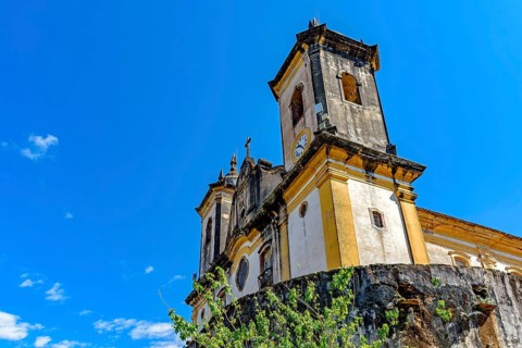 Facade of a historic baroque church in old city of Ouro Preto, Minas Gerais, Ouro Preto, Minas