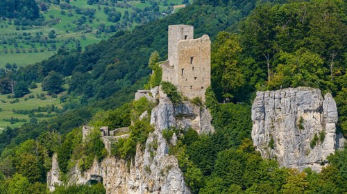 Reußenstein castle ruins. Historical sight near Neidlingen in the Swabian Alb. Neidlingen,