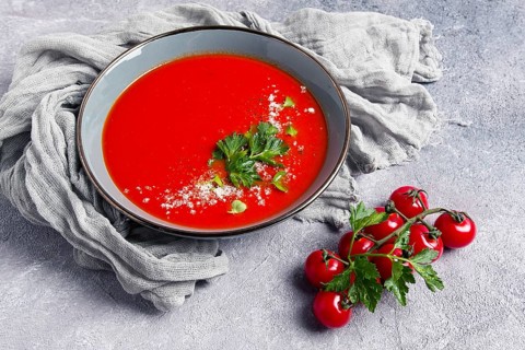 Tomato soup, with herbs and spices, homemade, no people