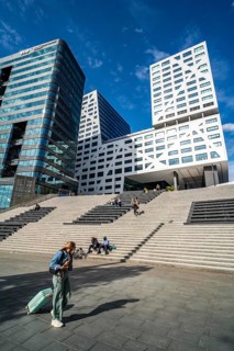 Skyline at Jaarbeursplein at Utrecht Centraal railway station, Stadskantoor building, municipal
