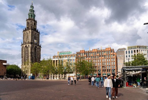 The Grote Markt in the old town of Groningen, Martinikerk church, centre of Forum Groningen,