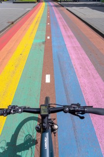 Rainbow cycle path through the university campus in Utrecht Science Park, 570 metres long, Utrecht
