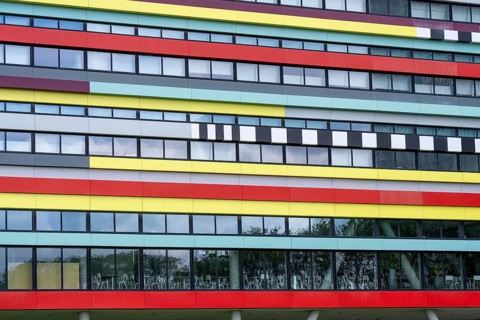 University campus in Utrecht Science Park, Utrecht University, colourful facade of the Hogeschool