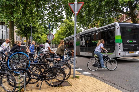 Ride your bike in the city centre of Groningen, old town, designated areas where bikes may be