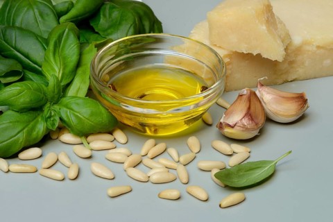 Ingredients for basil pesto, pesto alla genovese