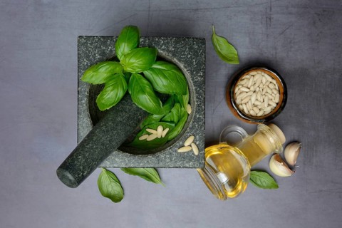 Ingredients for basil pesto, pesto alla genovese