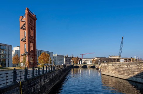View of Schinkelplatz and the Spree from Werderscher Markt, Berlin, Germany