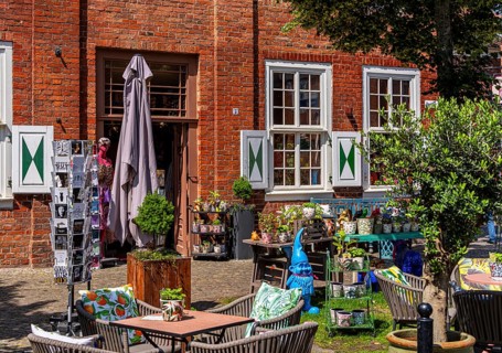 Catering, retail and typical, historic architecture in the Dutch Quarter in Potsdam, Brandenburg,