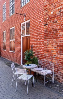 Catering, retail and typical, historic architecture in the Dutch Quarter in Potsdam, Brandenburg,