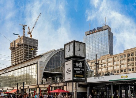 Construction site at the television tower, new office complex on Alexanderplatz in Berlin Mitte,