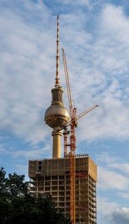 View of the television tower from Kleine Alexanderstraße, new office complex on Alexanderplatz in