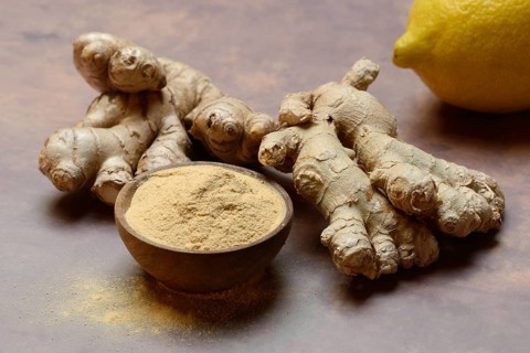 Ginger, ginger rolls and ginger powder, Zingiber officinale