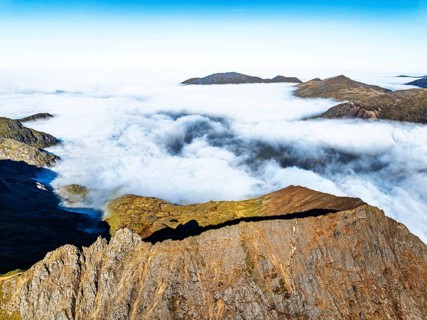 Snowdon Massif from a drone, Snowdon Range, Snowdonia, North Wales, UK