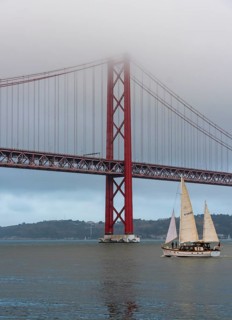The Ponte 25 de Abril, 3.2 km long bridge in Portugal with a 2278 meter long suspension bridge