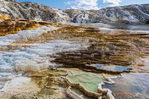 180822_212 Close up details of the travertine rock of Mound Spring in the Mammoth Hot Springs area