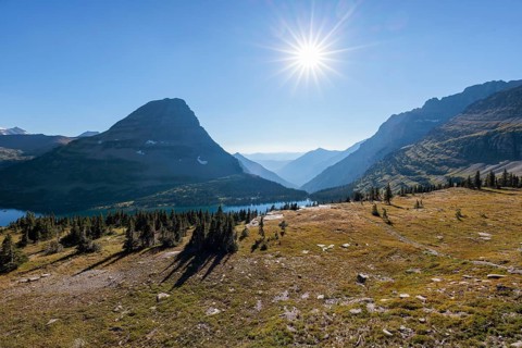 240905_080 Late afternoon sun over Hidden Lake along the Hidden Lake Trail from the Logan Pass
