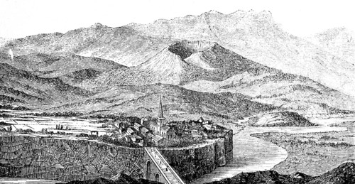 Volcanic boiler with basaltic lava from Jaujac on the Lignon, stratovolcano, volcanic cone,