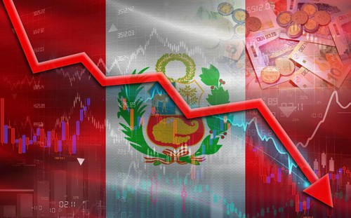 Peru financial fall on economy market. Peruvian financial crisis on economic graph