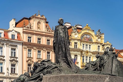 Jan Hus Memorial on Old Town Square in the Old Town of Prague, Prague, Czech Republic