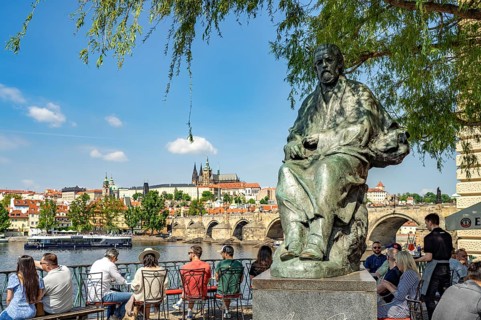 Statue of Bedrich Smetana on Novotný Bridge in Prague, Czech Republic