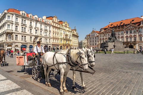 Horse-drawn carriage on Old Town Square in the Old Town of Prague, Prague, Czech Republic